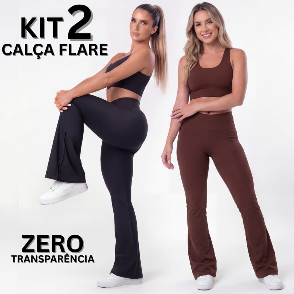 Kit 2 Calça Legging Flare Fitness Feminina Boca de Sino Bailarina Zero Transparência Cós Alto