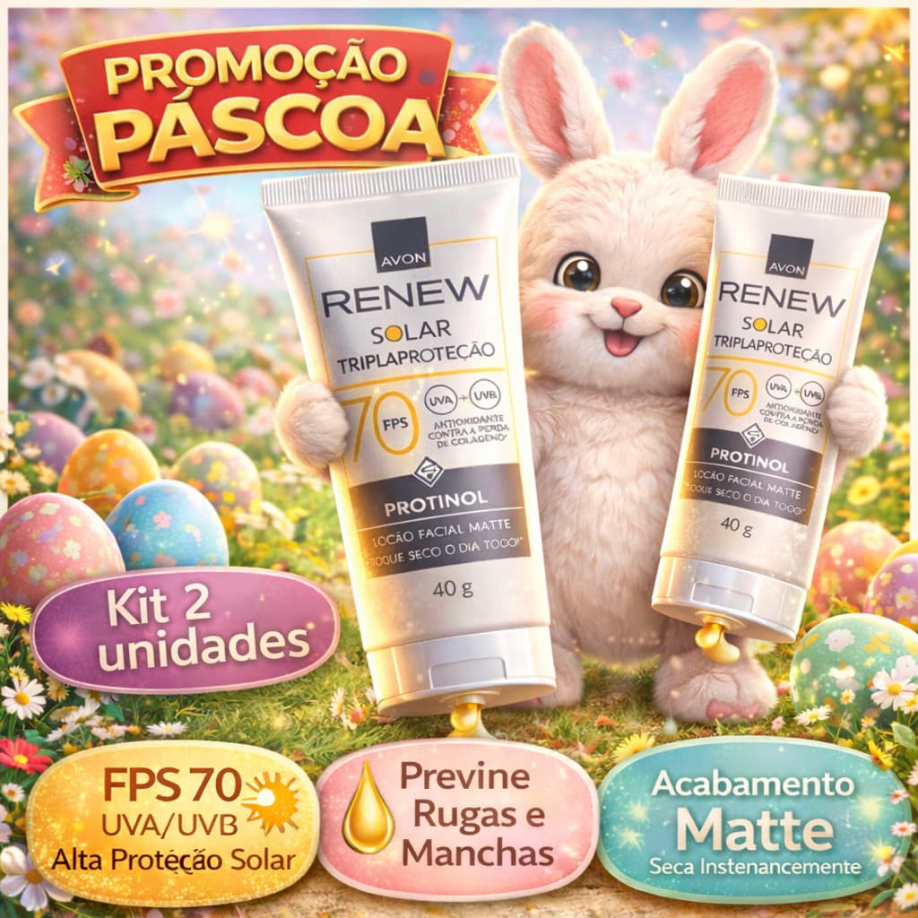 Kit 2 Protetor Solar Avon FPS 70 Renew Protinol Tripla Proteção 40g Original