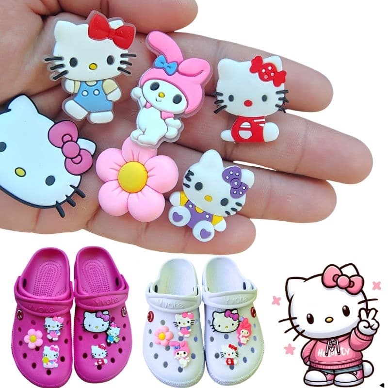 kit 10 CHARMS Hello kitty PINS Bottons para Sandália Babuche Pins Botons Fácil de Encaixar Removíveis
