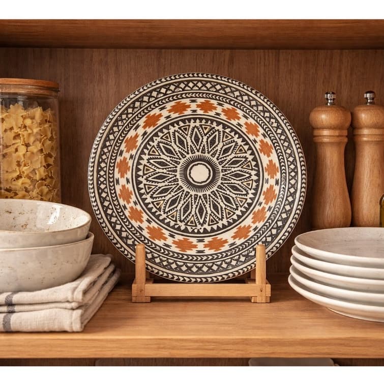 Prato Raso Hera 25,5 cm em Cerâmica – Estampa Decorada Elegante