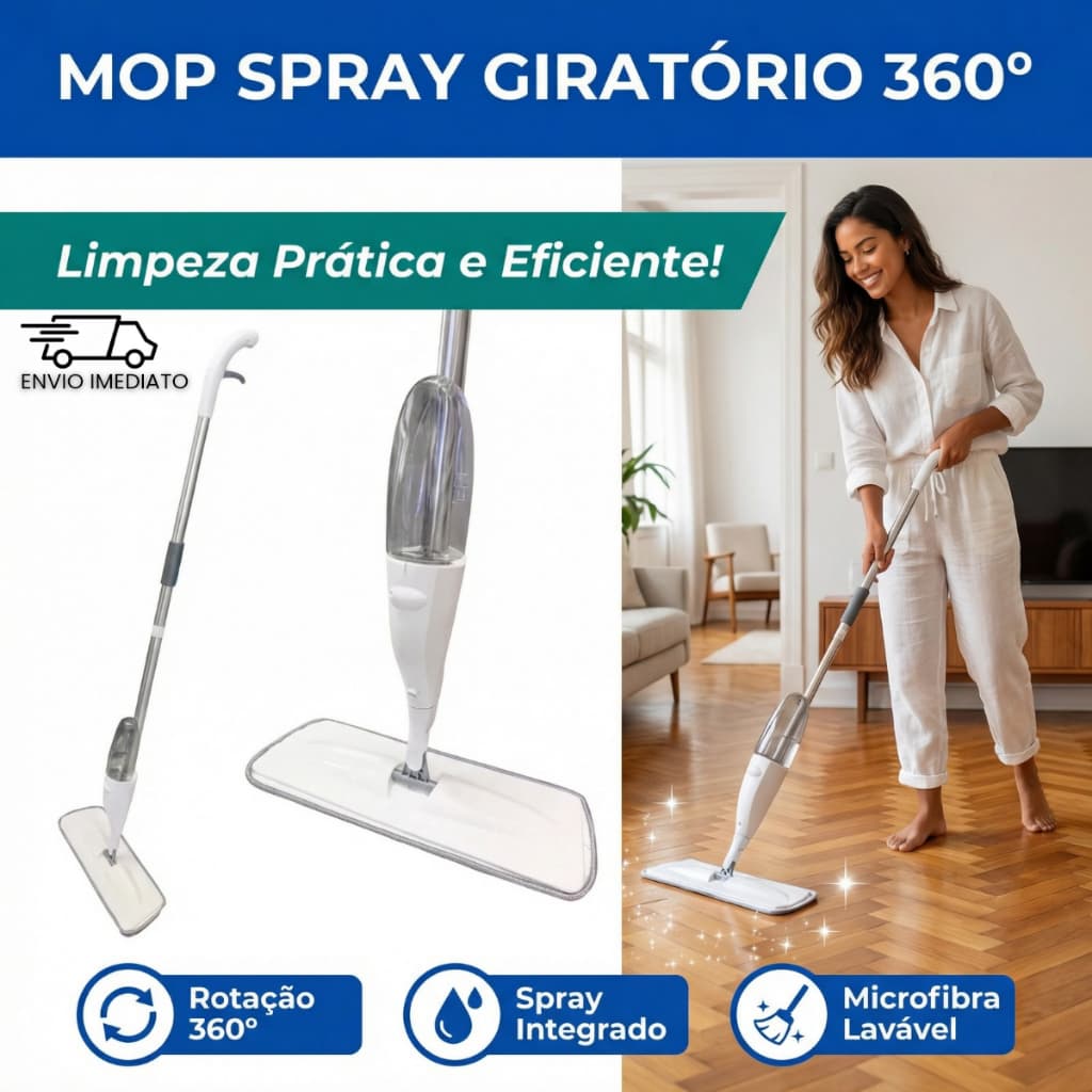 Mop Spray Giratório Limpeza Flash Mágico Rodo Esfregão Flat com reservatório de limpeza