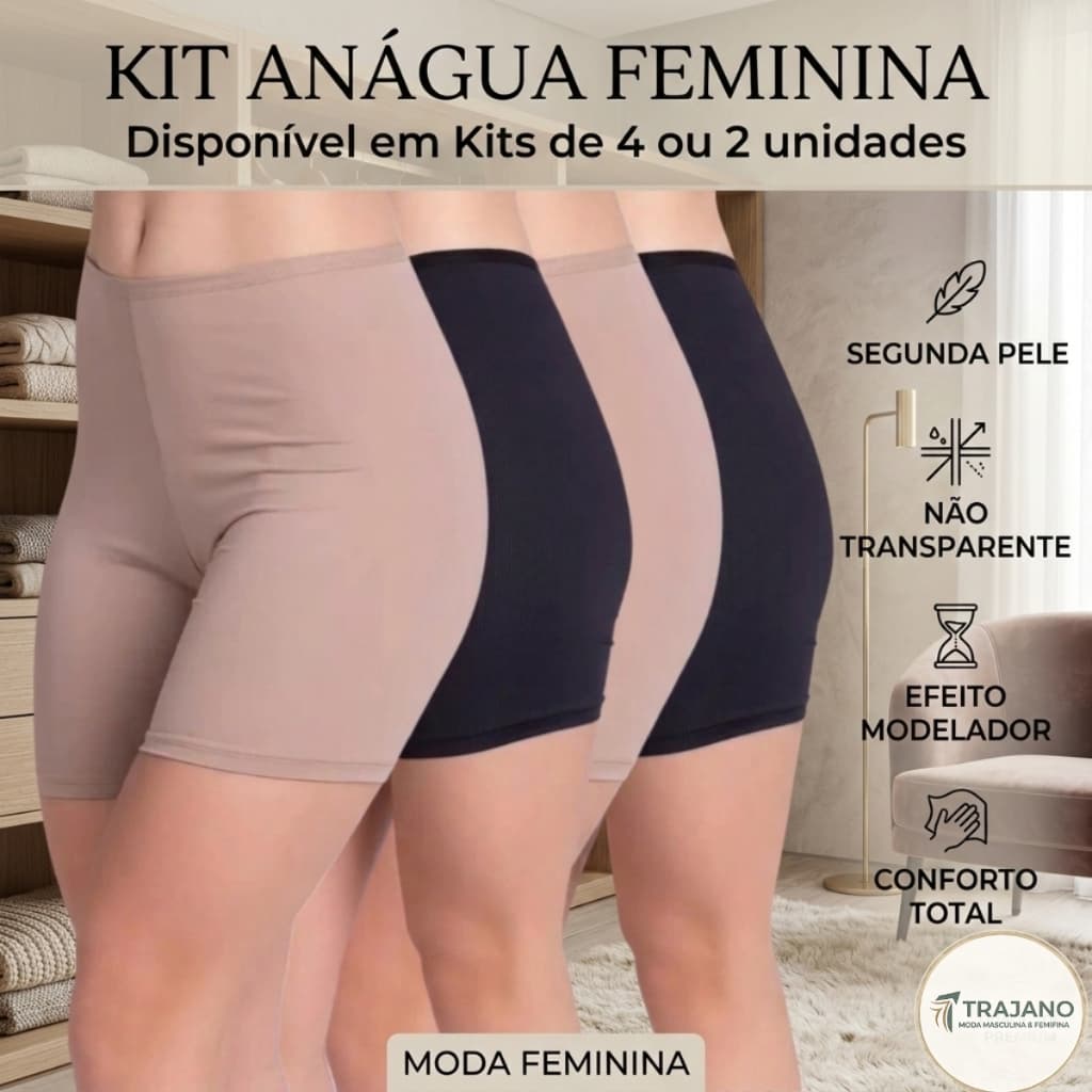 Kit 4 Ou 2 Short Anágua Feminino Segunda Pele Não Transparente Modeladora Confortável Moda Feminina
