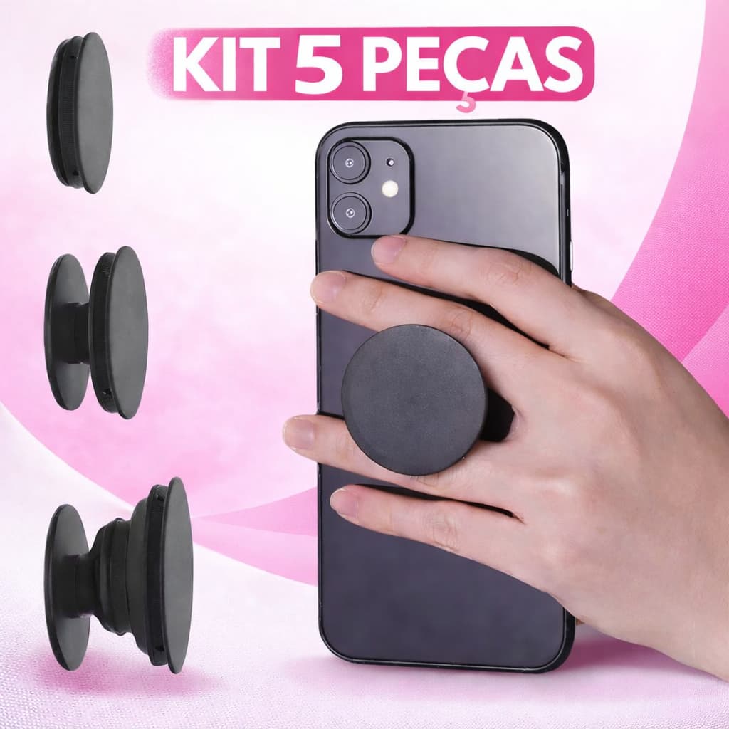 Suporte de Dedo Pop Socket para Celular Anti Queda Liso Preto para Vídeos e Selfie