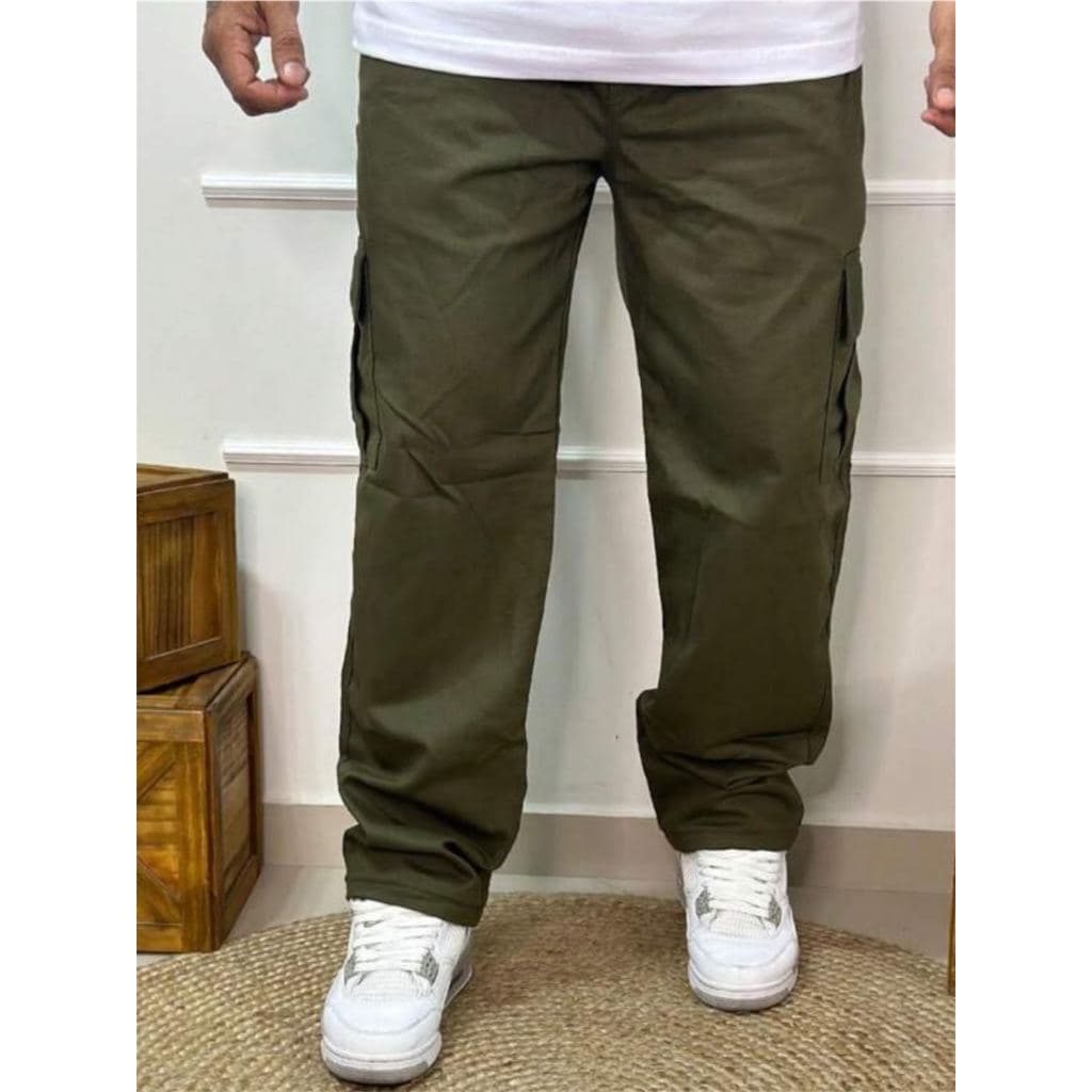 CALÇA CARGO JOGGER SARJA LARGA MASCULINA SKATE, CASUAL, 5 BOLSOS FECHAMENTO CORDÃO MODA UNISSEX
