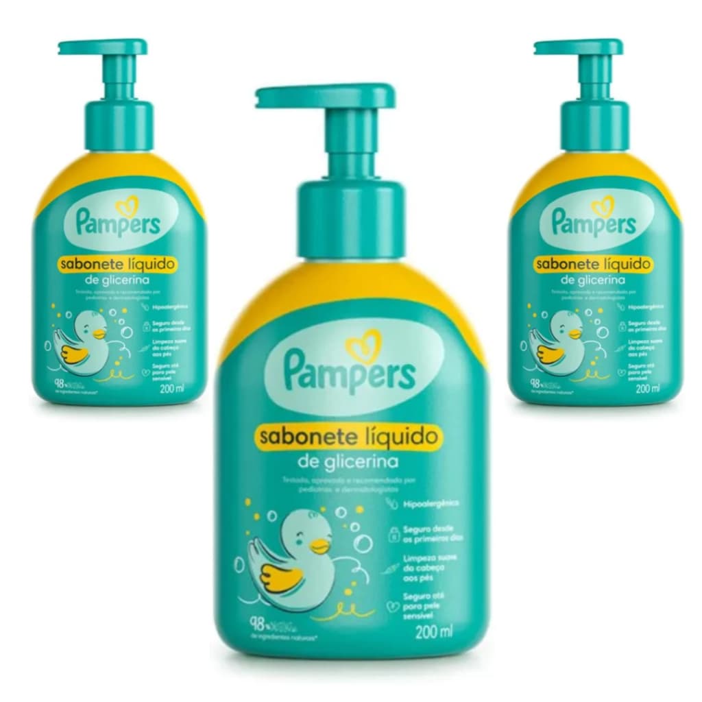 Kit 3 Sabonete Líquido de Glicerina Pampers 200ml