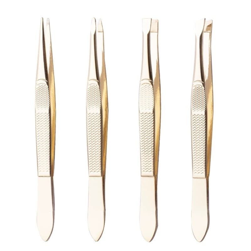 Kit 4 Pinças Dourado Profissional Em Aço Inoxidável Para Sobrancelha Remoção De Pelos Sobrancelha