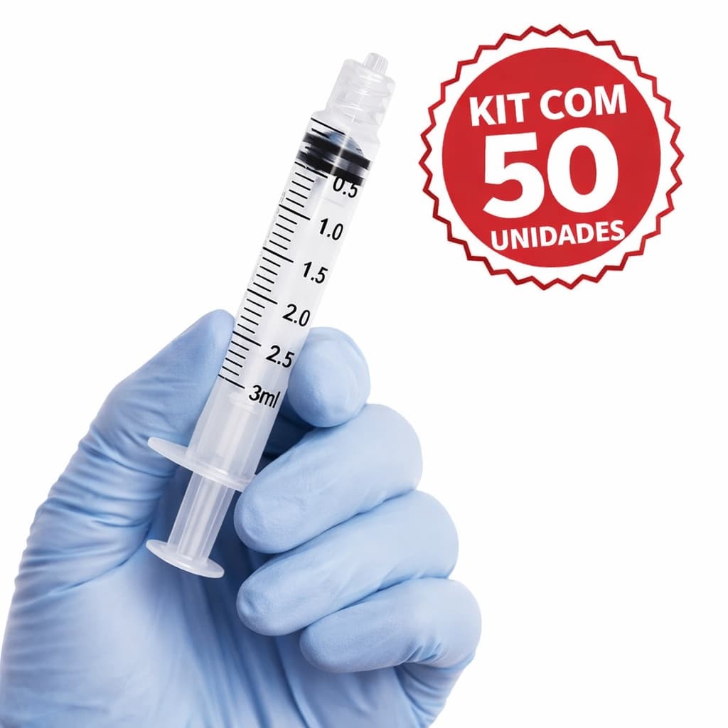 Seringa 3ml Luer Lock Estéril Sem Agulha Caixa C/ 50 Unidades Descartável Registro ANVISA