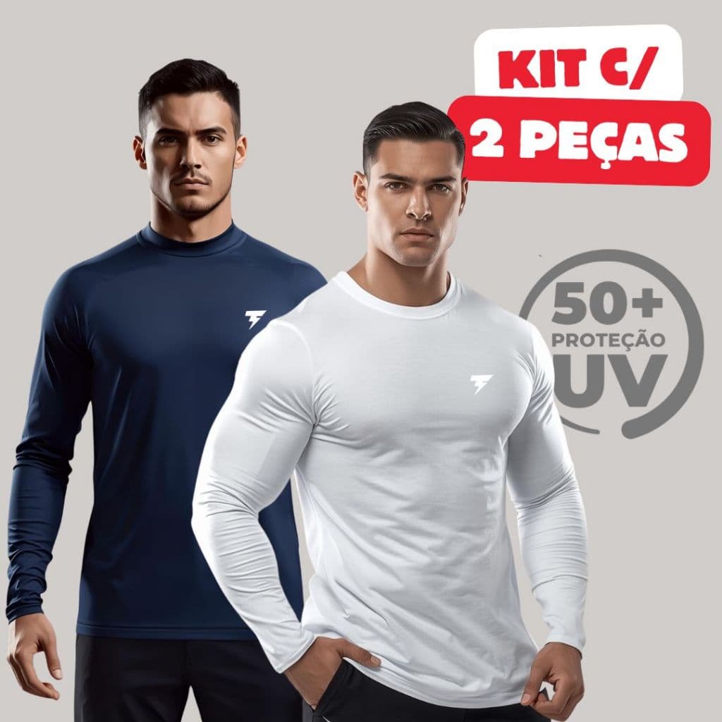 Kit com 2 Camisetas Manga Longa Uv Segunda Pele Para Praia Corrida e Dia a Dia
