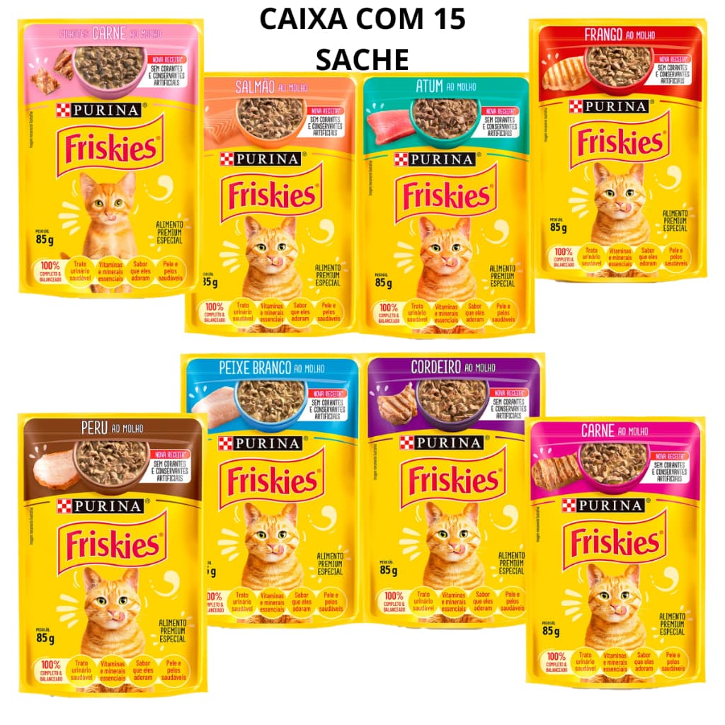 Sachê Friskies Ração Úmida Nestlé Purina Gatos 85g Caixa 15 Unidades