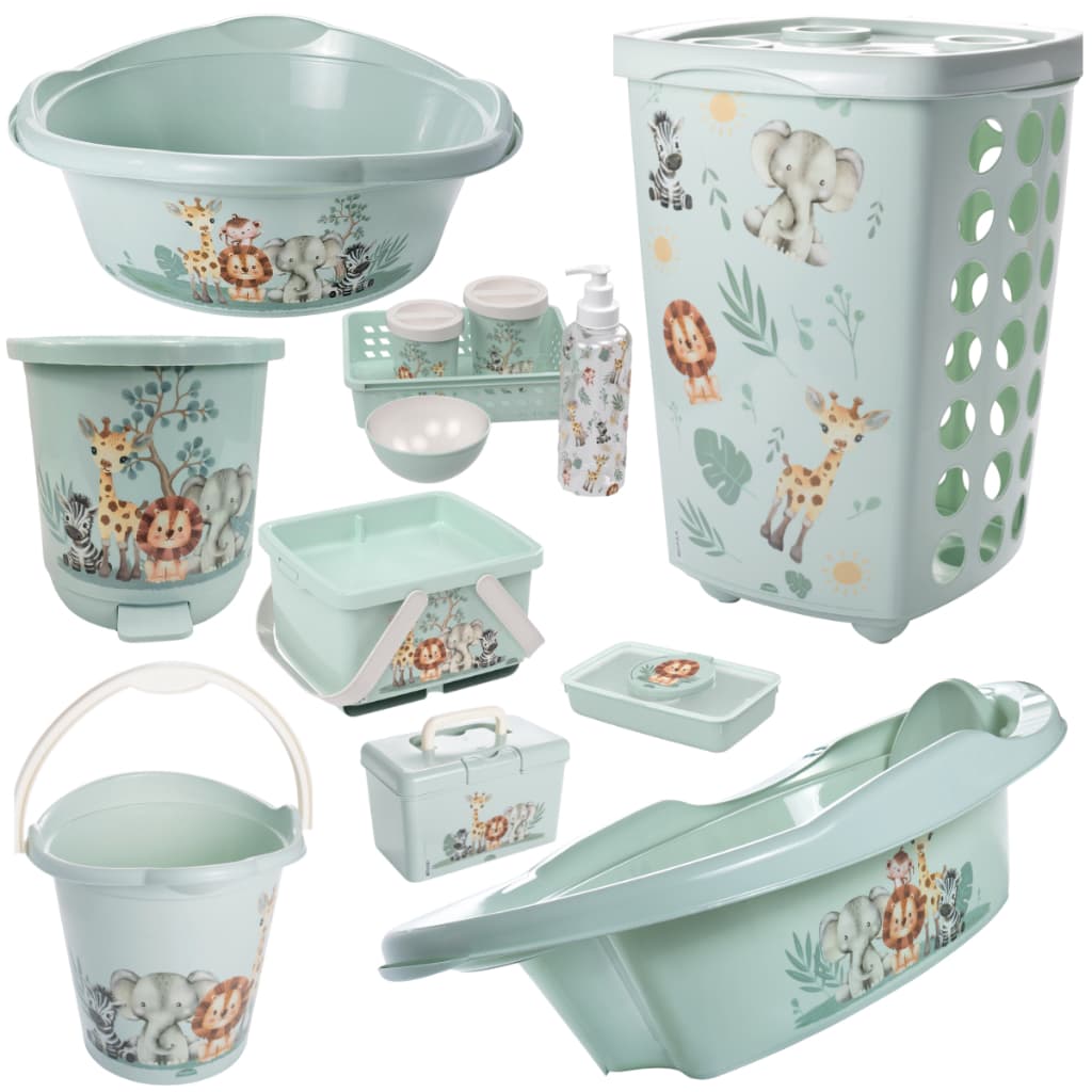 KIT PLASÚTIL LUXO CESTO ROUPAS INFANTIL BACIA BALDE LIXEIRA CAIXA ORGANIZADORA KIT HIGIENE BEBÊ