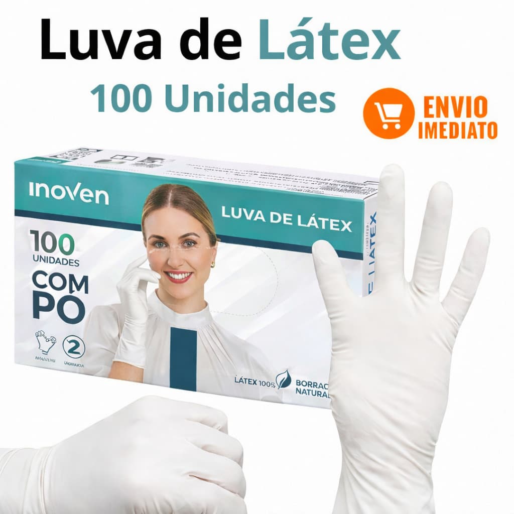 Luva de Látex Descartável Com Pó 100 Unidades Alta Resistência Uso Profissional