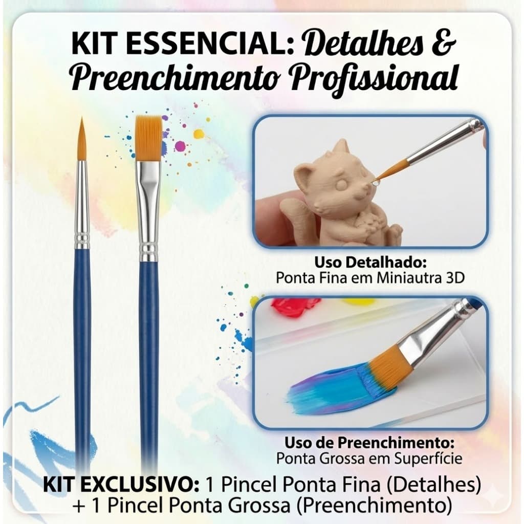 Par de Pincéis Profissionais para Pintura de Miniaturas e Action Figures - Ponta Fina e Chata
