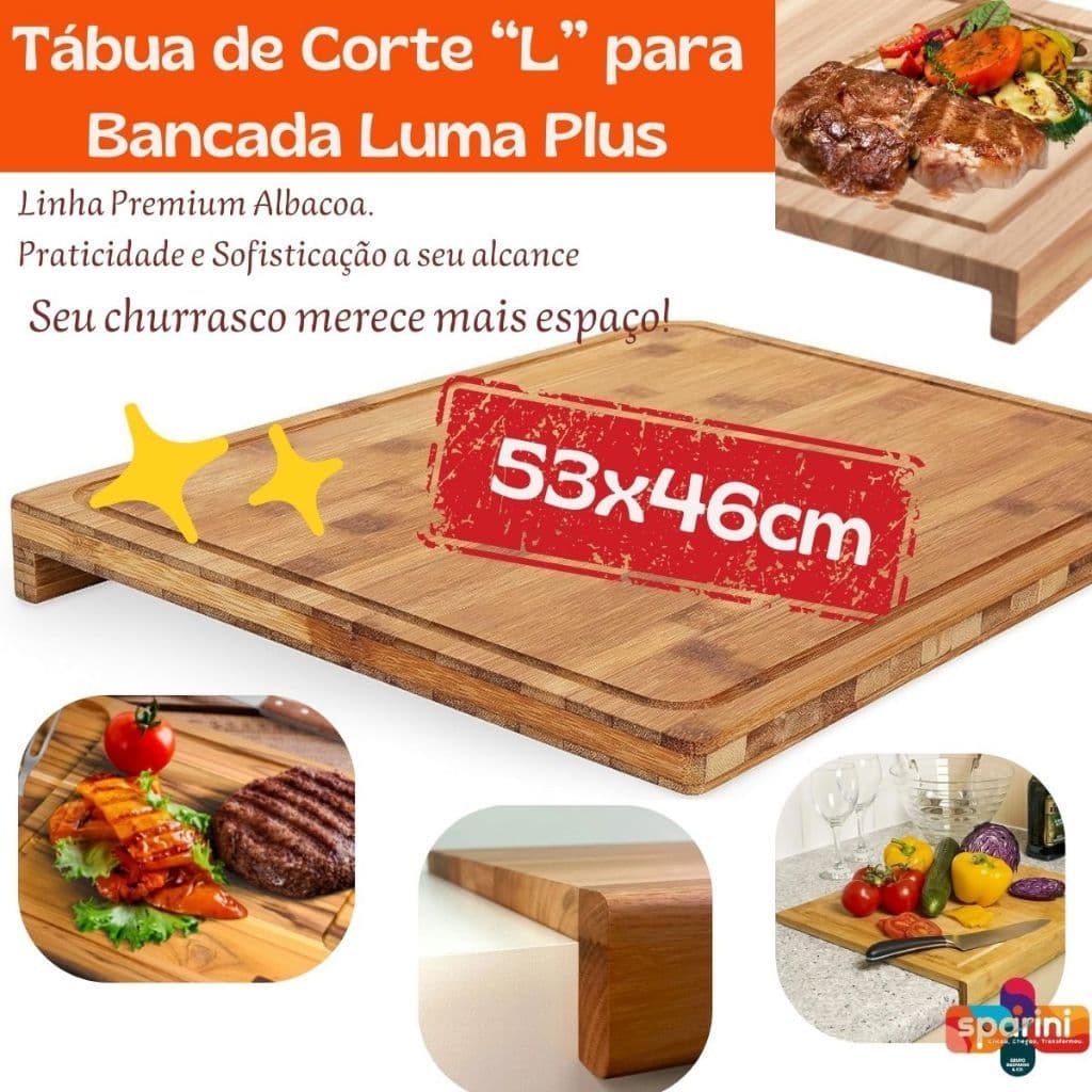 Tábua de Corte Com Encaixe Para Bancada e Pia em L para Churrasco e Casa