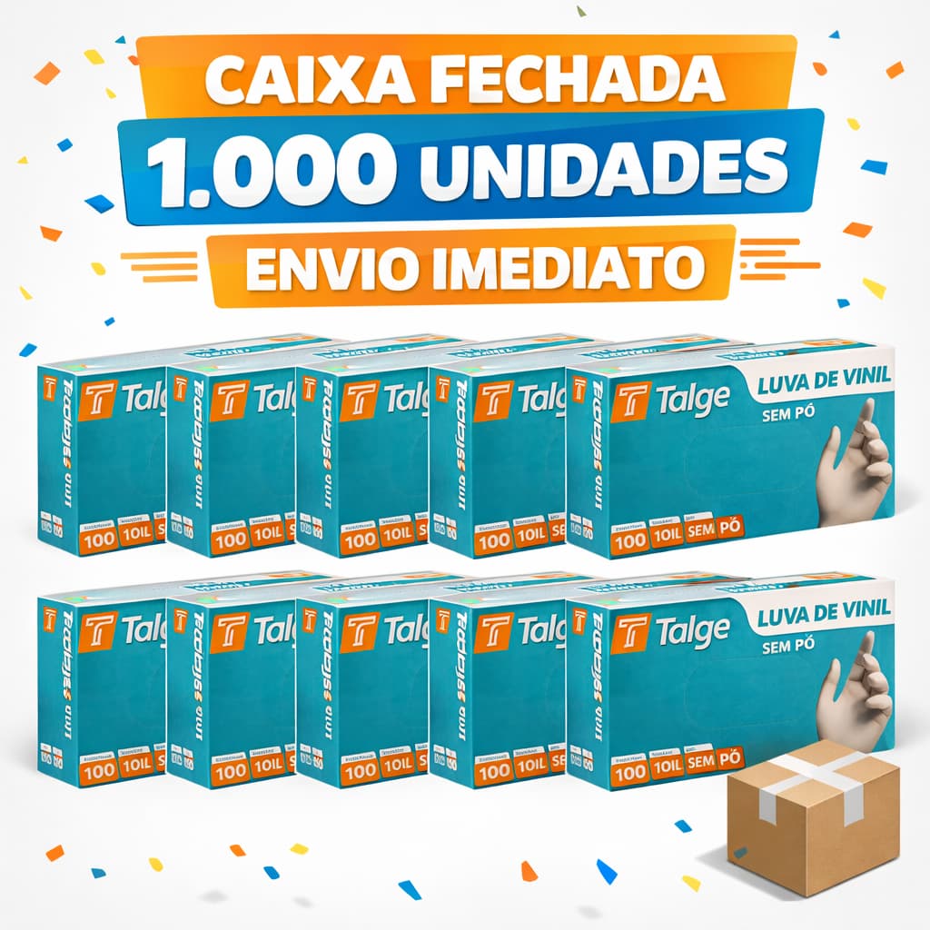 KIT 1000 Unidades De Luva Vinil Luva Descartável Branca Talge SEM PÓ - Talge