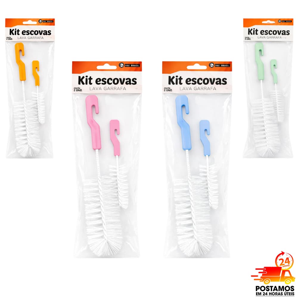 kit Escova Lava Garrafa Mamadeira Copo Térmico Limpeza Profunda