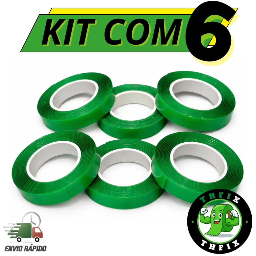 6 Fita Dupla Face Extra Forte Transparente Rolo 09mm x 1M Adesiva Acrílica Resistente Pvc Ripado Cabeceira Quadros