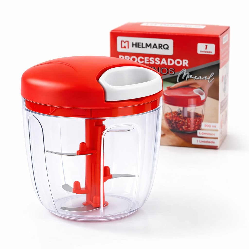 Processador De Alimentos Manual Grande 5 Lâminas Inox 900ml