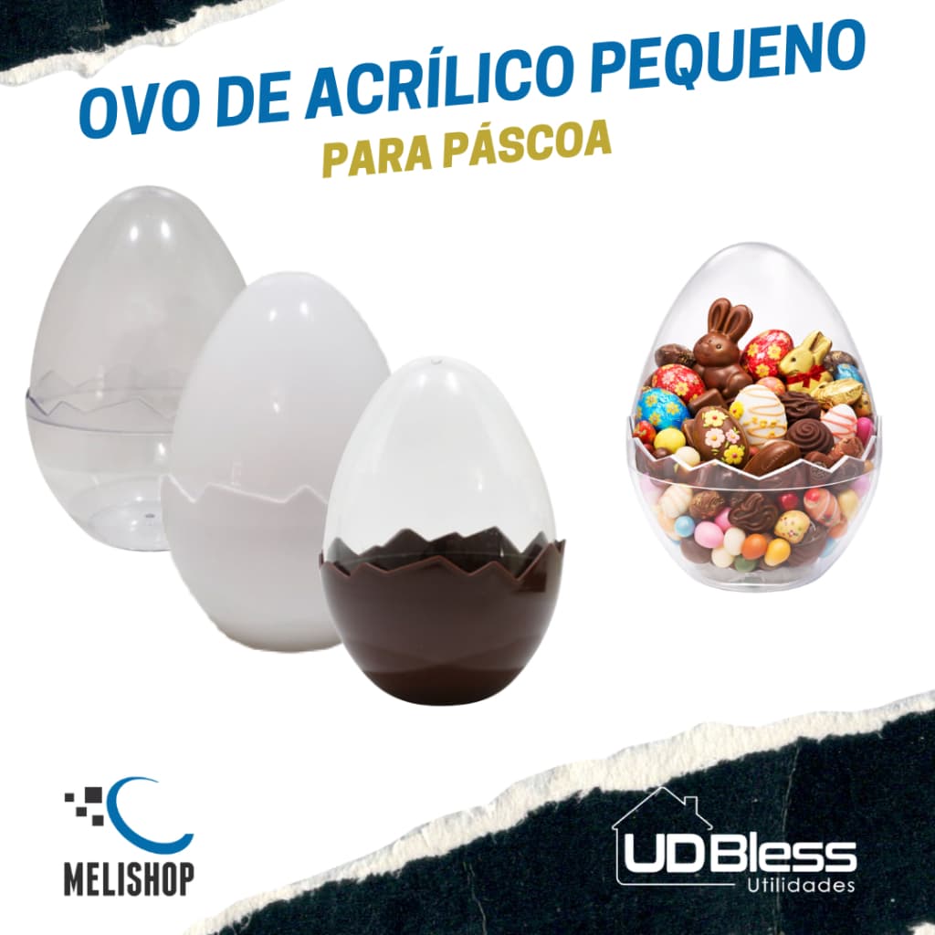 Ovo de Acrílico Transparente Pequeno 12 cm para Páscoa Ovo de Plástico para Bombom UDBless