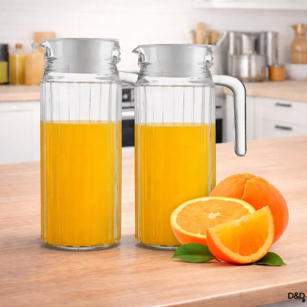 Kit 1 ou 2 Jarras de Vidro Suiça 1 Litro com Tampa Transparente para Suco Água Refresco  Alça Vidro.