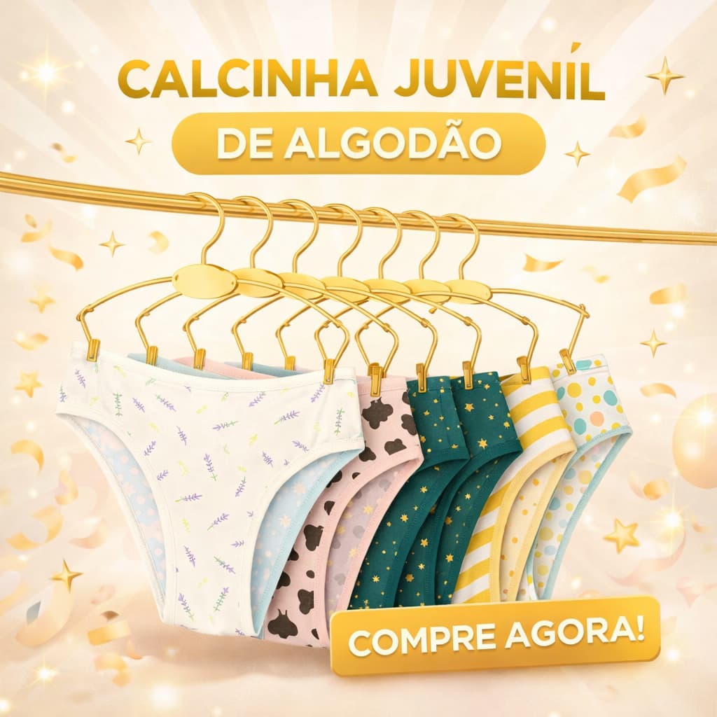 Kit  Calcinhas Juvenil de Algodão para Meninas com Forro Premium