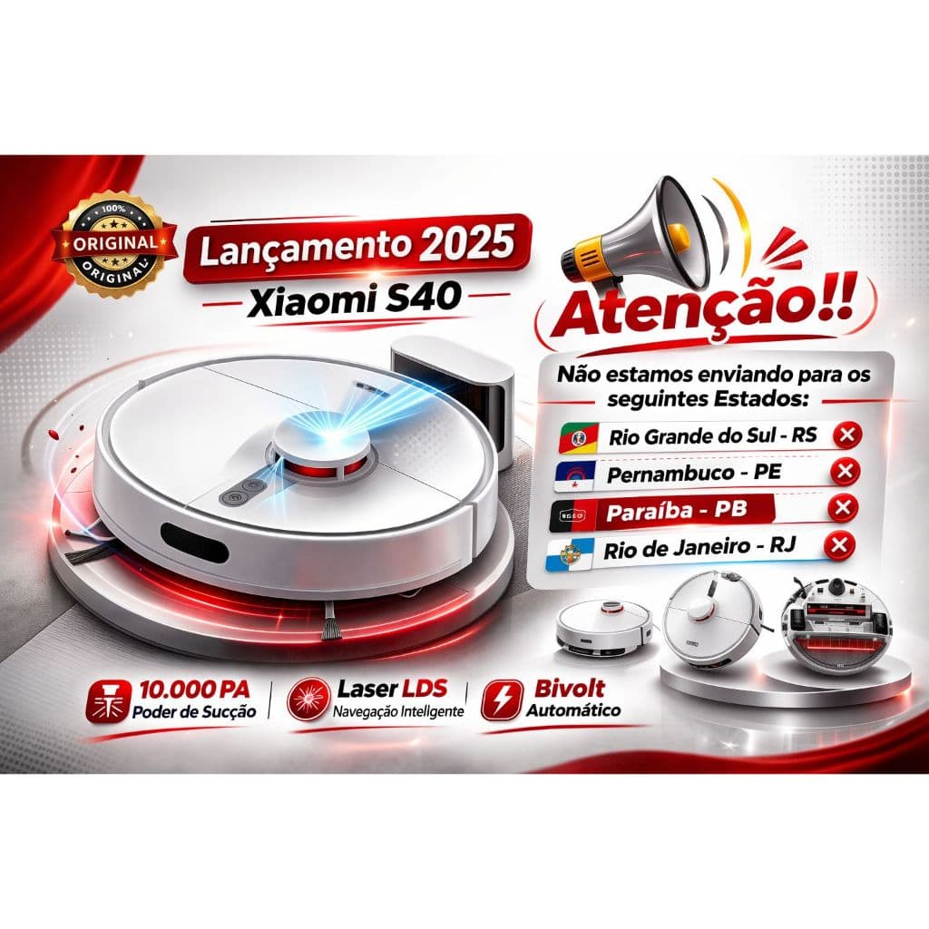 Robô aspirador Xiaomi S40 Bivolt 10.000 PA Mapeamento Laser inteligente Automática NÃO ENVIA PE E RS