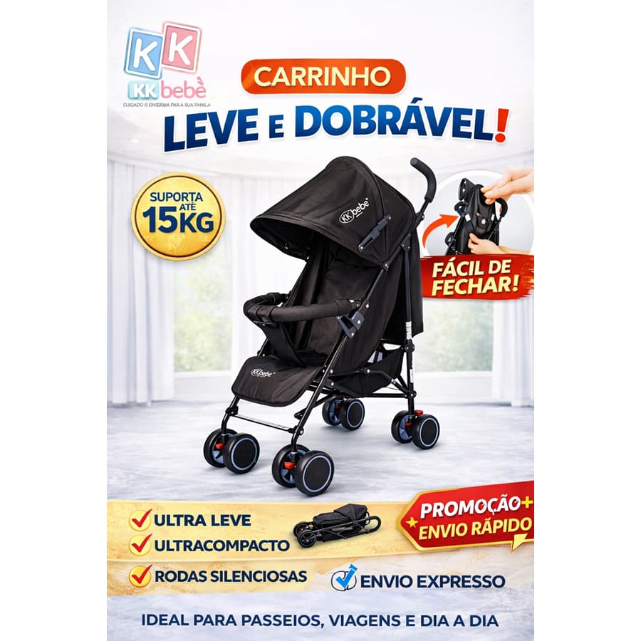 Carrinho de Bebê Guarda Chuva Vira Berço AntiRefluxo Leve Compacto Até 15kg Fácil de Fechar Rodas Silenciosas Infantil