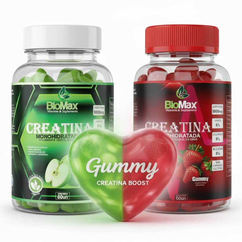 Kit 2 Potes de Creatina em Goma: Sabores Maçã Verde e Morango (60 unid. cada)