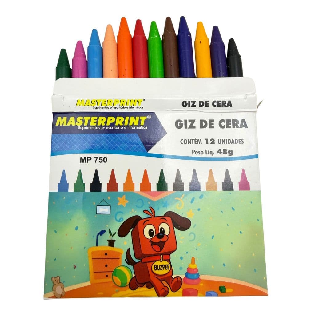 Giz De Cera Masterprint 12 Cores Escolar Atóxico Macio Promoção