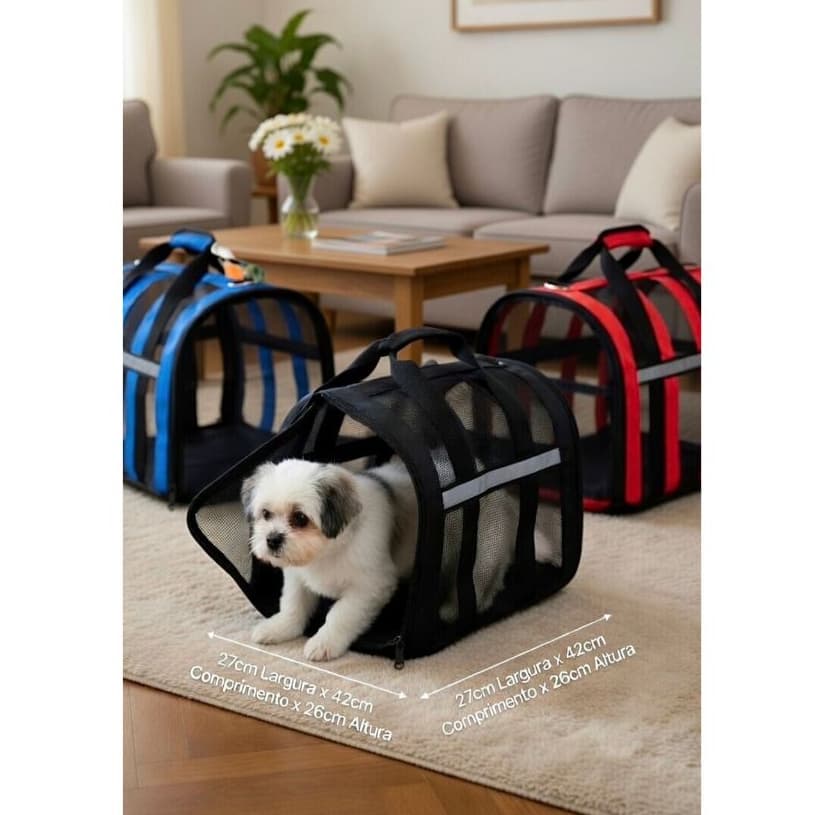 Bolsa Mala de Transporte Para Pets com Ventilação Lateral em Tela Cachorro Gato Viagem
