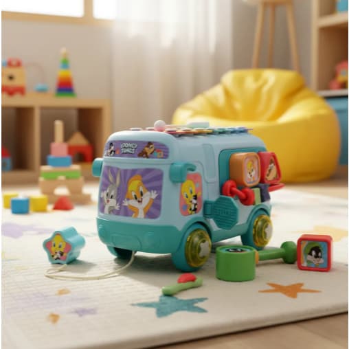 Brinquedo Carrinho ônibus Xilofone Looney Tunes Warner -EBN 