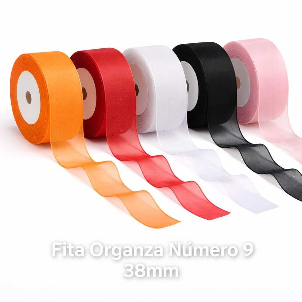 Fita Organza N°9 38mm –10 Metros  Várias Cores – Ideal para Laços, Artesanato e Decoração