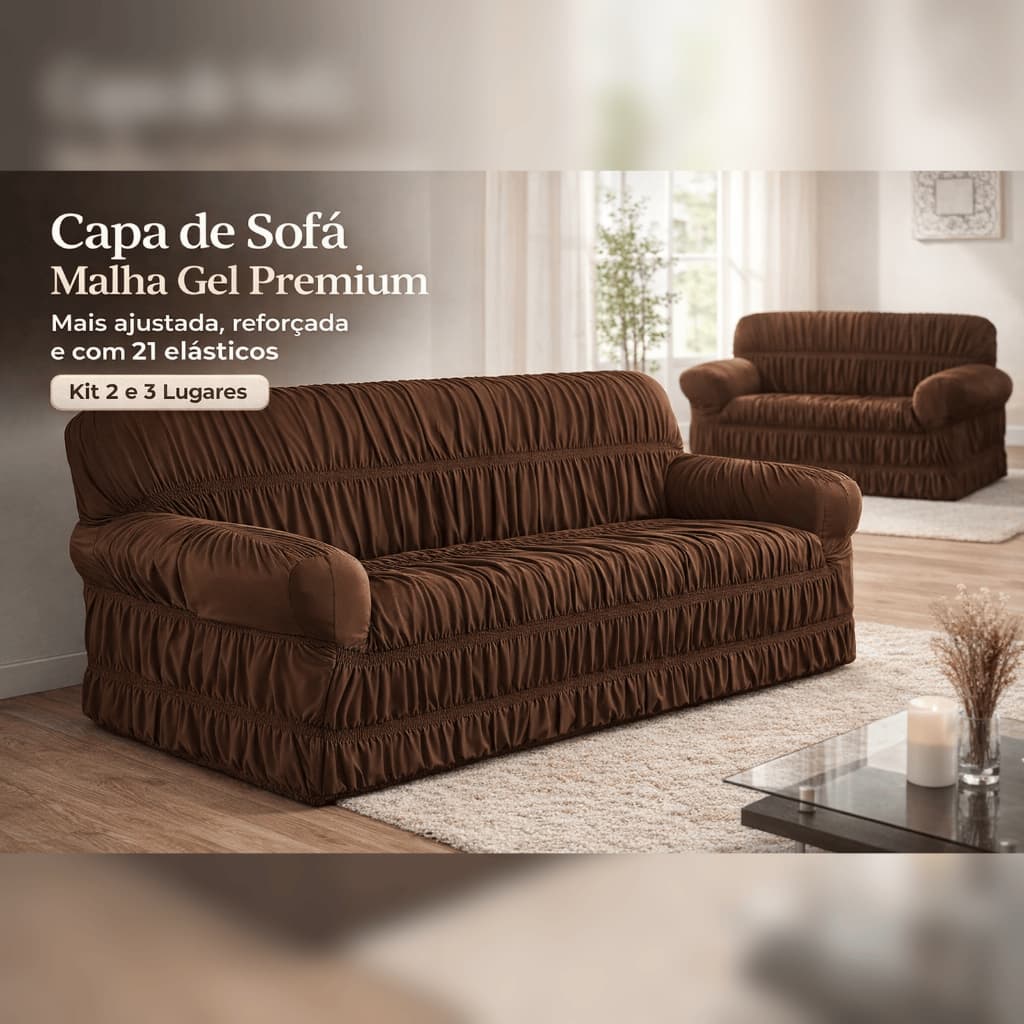 Kit Capa de Sofá 2 e 3 Lugares Malha Gel Com 21 Elásticos King