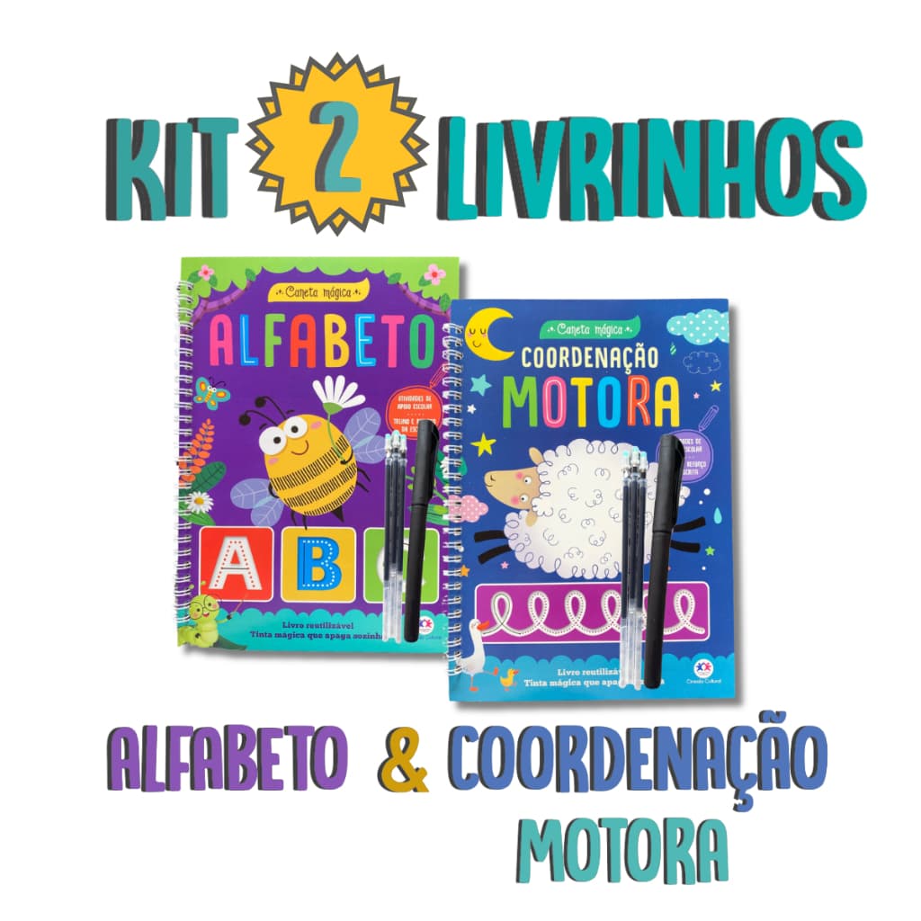 KIT Livro de Atividades Letra Alfabeto e Motora Caligrafia Sílabas Palavras Caneta mágica