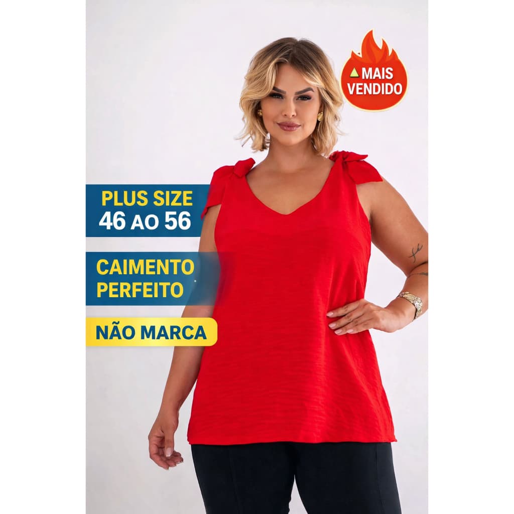 Blusa Feminina Plus Size Estilosa Laço Elegante Dia e Noite Festa Casual Blusinha Regata