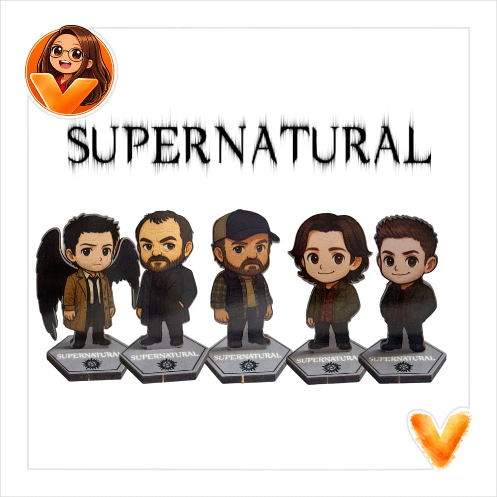 Kit Supernatural Totem Display de Mesa 5 unidades - Sam Dean Castiel Bobby Crowley