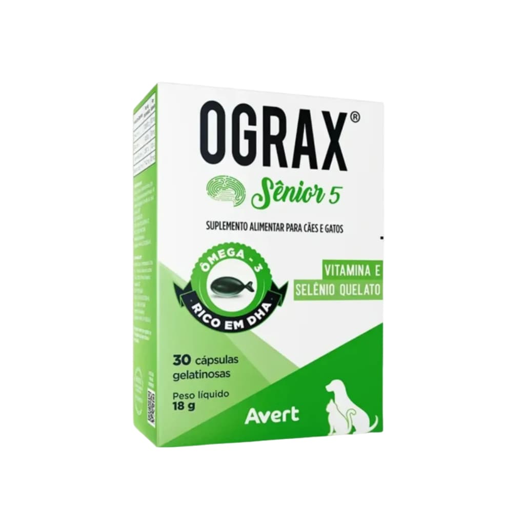 Ograx Senior 5 Suplemento Alimentar Omêga 3 Cachorros Cães Cão Gatos 30 Cap Avert