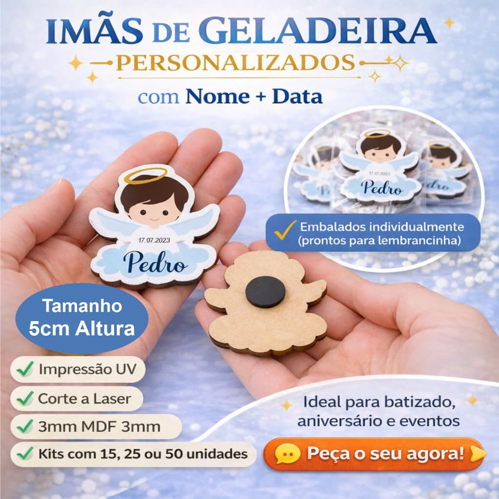 25 Lembrancinhas Imã Batizado Menino