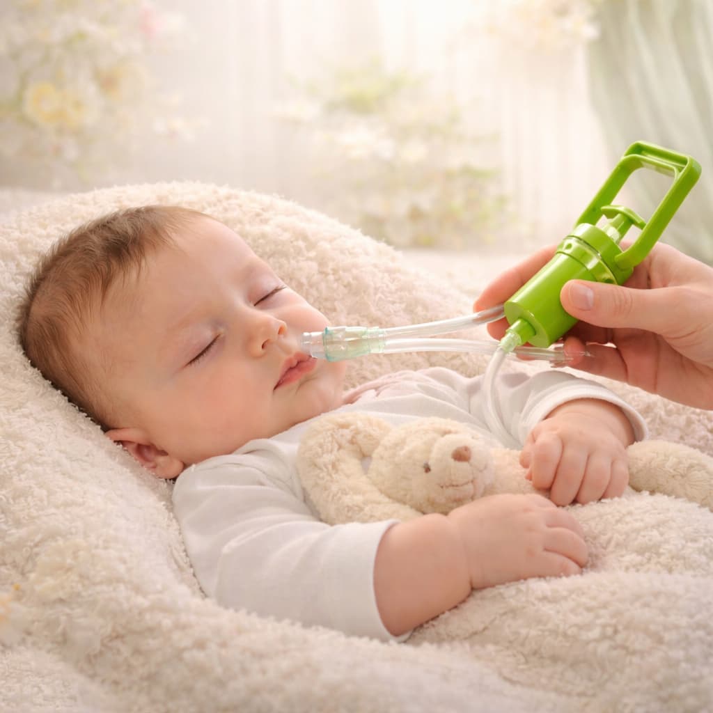 Conjunto Aspirador Nasal Verde Com Sistema De Sucao Suave Que Nao Causa Desconforto Ao Seu Bebe