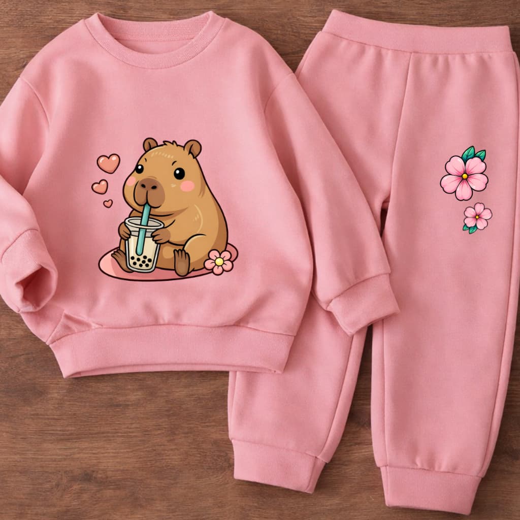 Conjunto Infantil Menina Moletom Flanelado Blusa de Frio e Calça de Abrigo Estampado