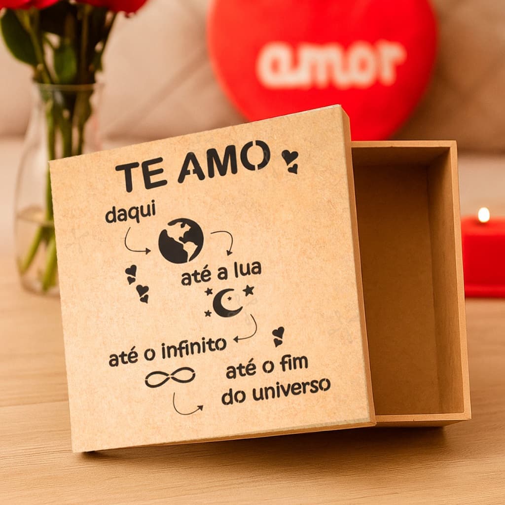 Caixa em MDF Decorada Surpresa Namorados Romantica Criativa Divertida 15x15x5 Pronta Entrega