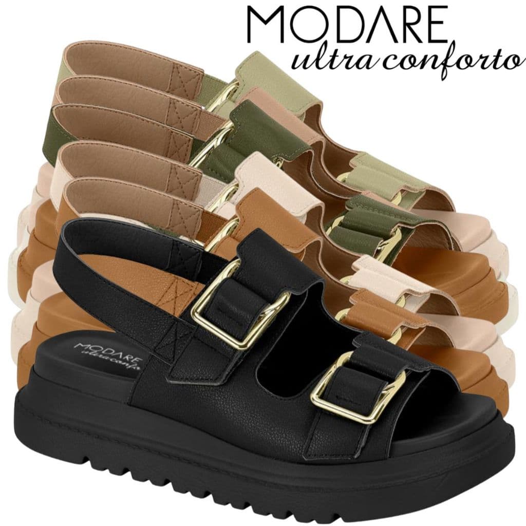 Sandália Feminina Modare Fivela Dupla Tratorada Confortável Macia Elegante Casual Original