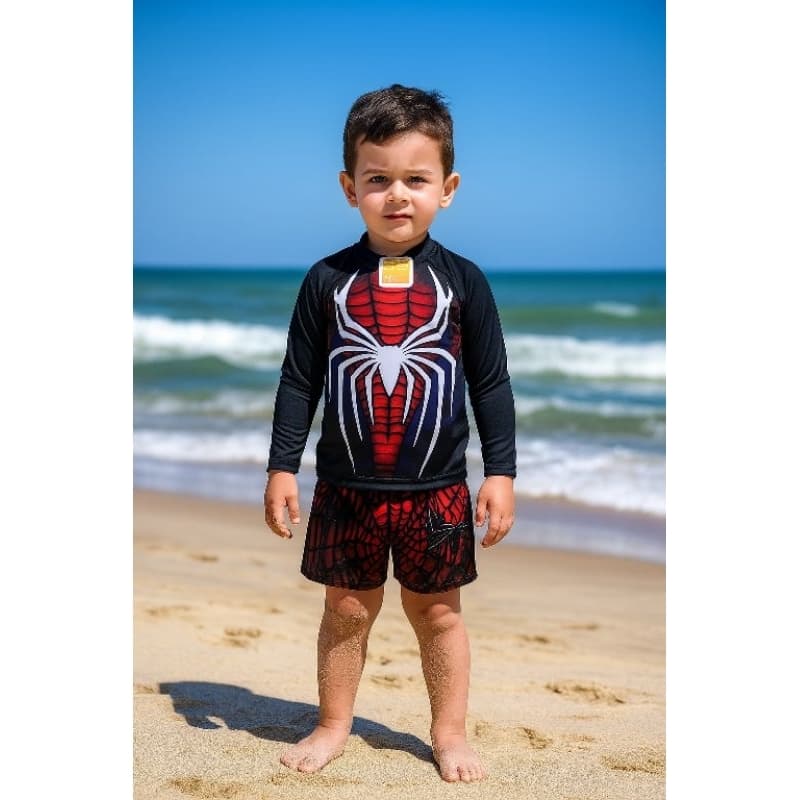 Kit Sunga + Blusa Proteção Solar Infantil Uv50 Homem Aranha
