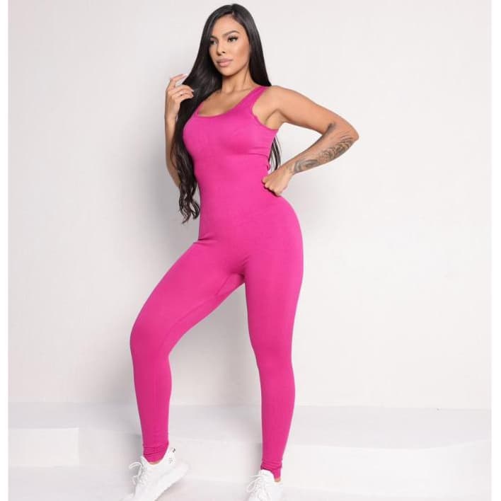 Macacão Longo Feminino Fitness Canelado Premium Academia Com Bojo Zero Transparencia