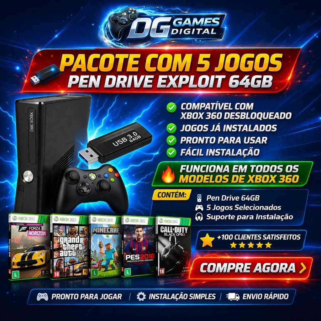 JOGOS PARA XBOX360 BLOQUEADO OU DESBLOQUEADO QUALQUER VERSAO PENDRIVE 64 GB JA COM JOGOS