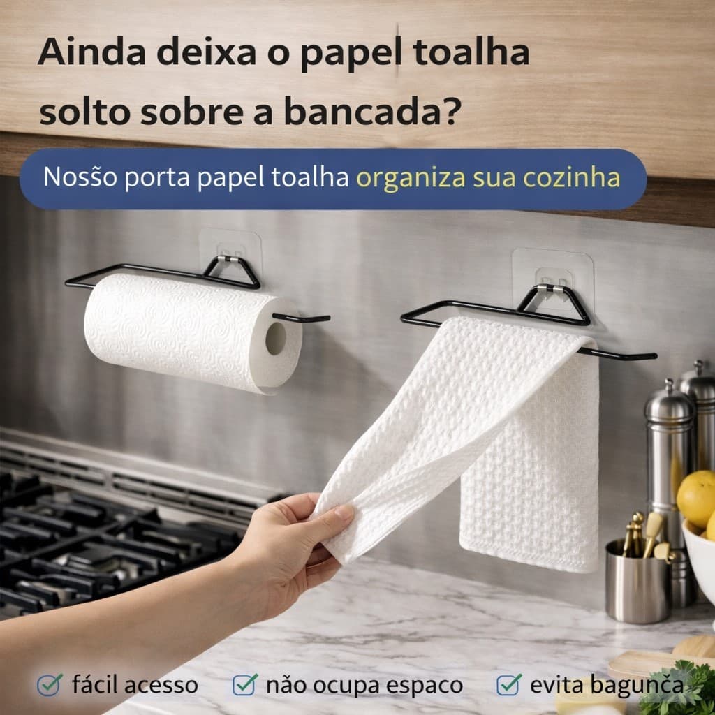 Suporte Papel Toalha Parede Porta Papel  Com Adesivo Sem Furo  Para Cozinha Multiuso