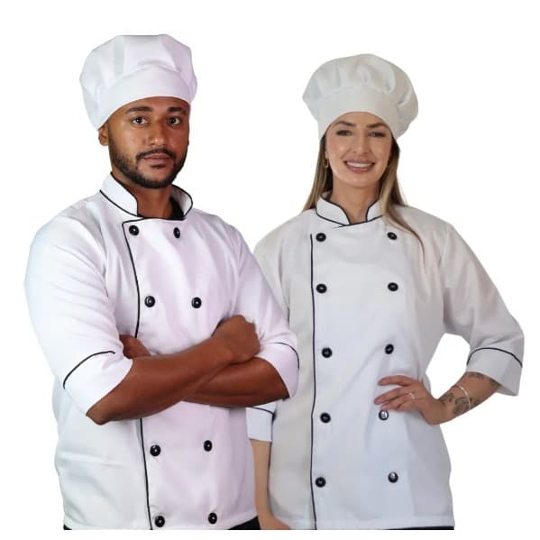 Kit Dolma + Touca Chef Uniforme Gola Padre Cozinha Unissex