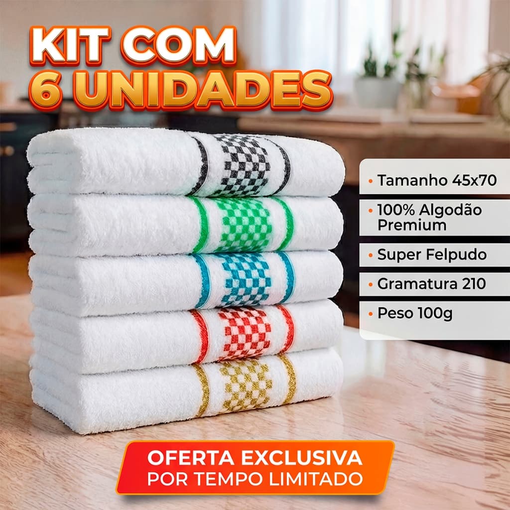 Kit 6 Pano de Copa Atoalhado Premium 45x70 Panos de Prato Jacquard Alta Absorção