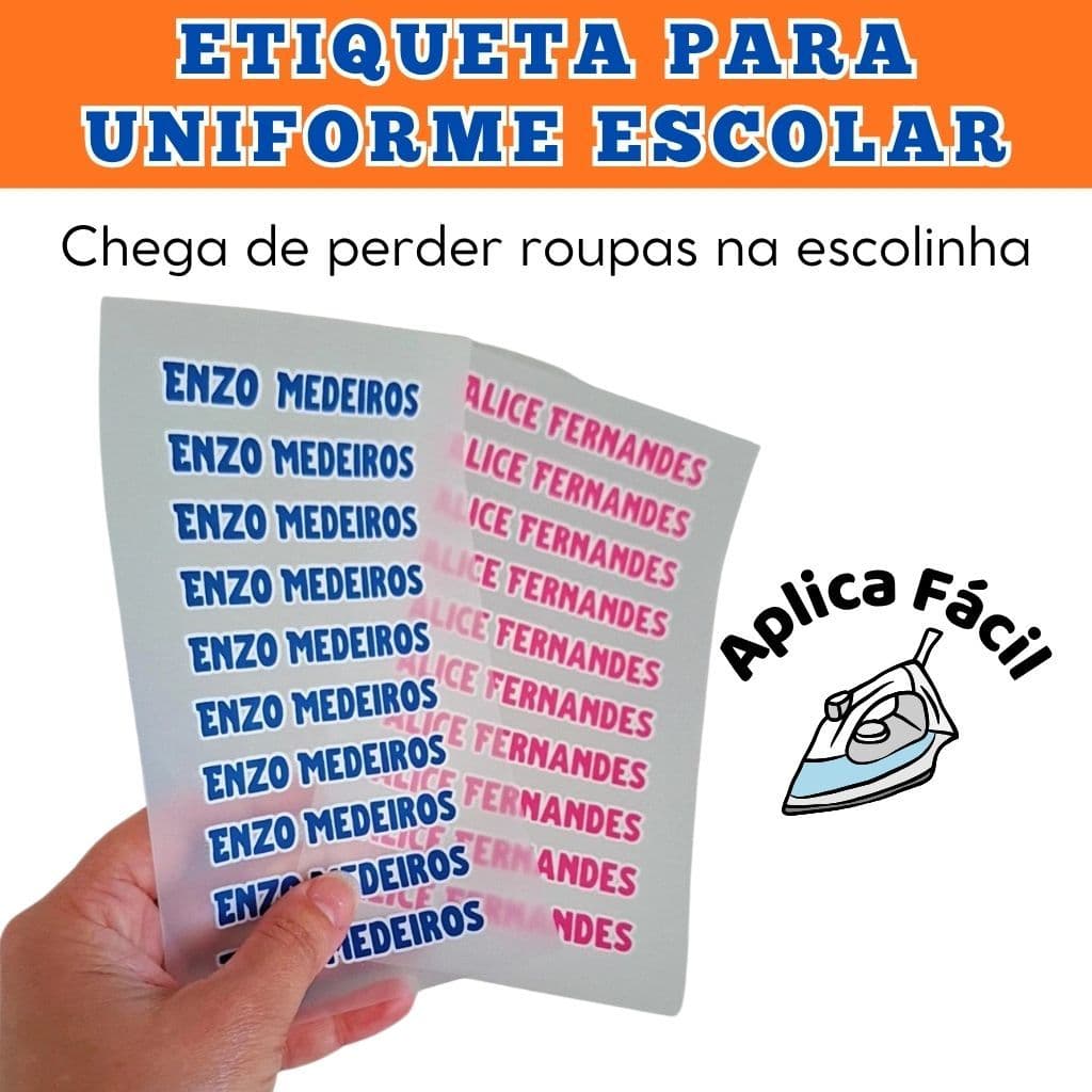 Etiqueta termocolante DTF para roupas de creche escola personalizamos com o nome da criança