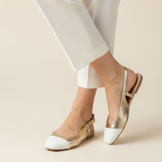 Sapatilha Feminina Confortável Luxo Elegante Sapato Feminino Slingback Mocassim Bico Quadrado Ouro