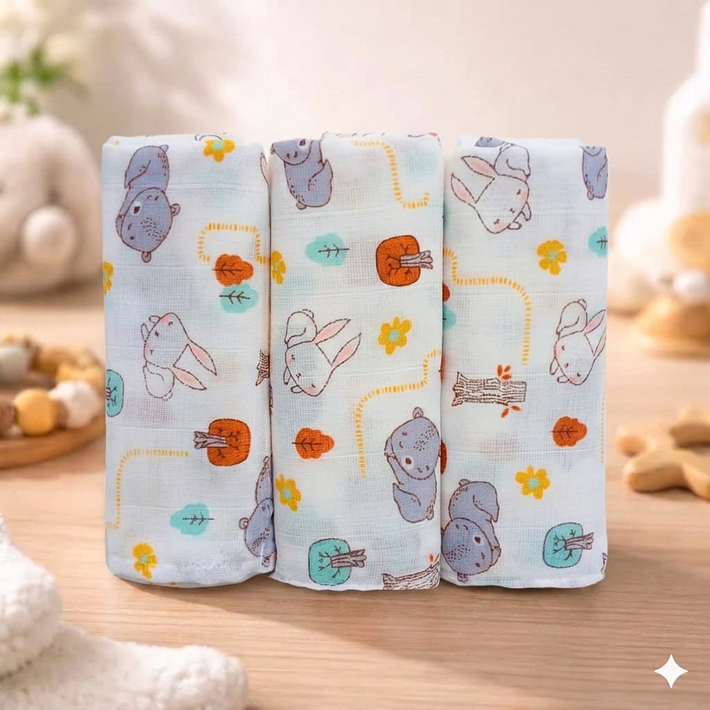 Kit 3 Fraldas de Pano Ombro Estampada c/ Bainha 100% Algodão Menino Menina Enxoval 100% algodão